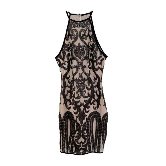 Privy Nude Illusion Black Sequin Bodycon Halter Style Dress Small - Picture 1 of 6